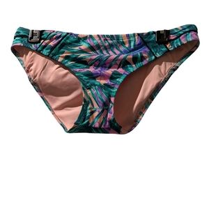 NWT Shade & Shore Tropical Leaf Print Bikini Bottom - Green and Pink Size L